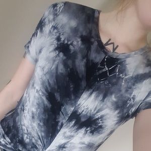 Heart & Hips Front Twist Navy Grey Tie Dye Top